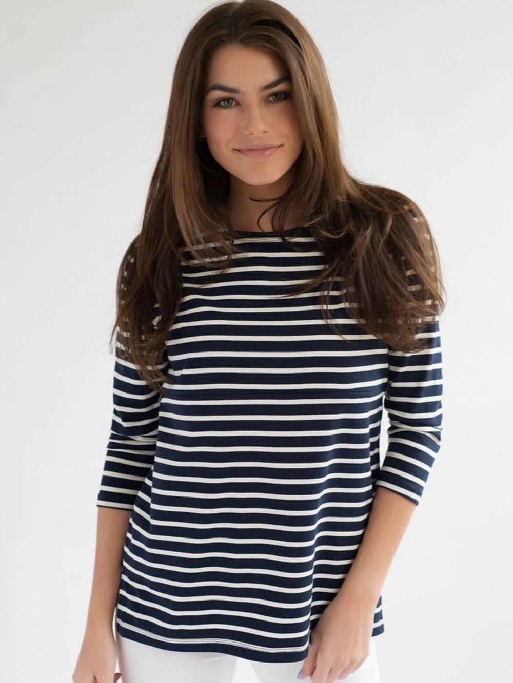 Striped Nursing Queen Top - Navy/White with 3/4 Sleeves